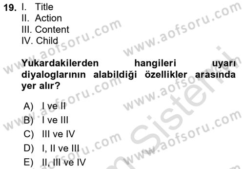 Mobil Uygulama Geliştirme Dersi Ara Sınavı Deneme Sınav Soruları 19. Soru
