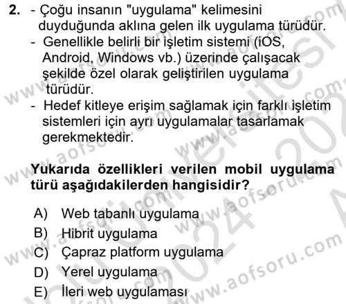 Mobil Uygulama Geliştirme Dersi Ara Sınavı Deneme Sınav Soruları 2. Soru