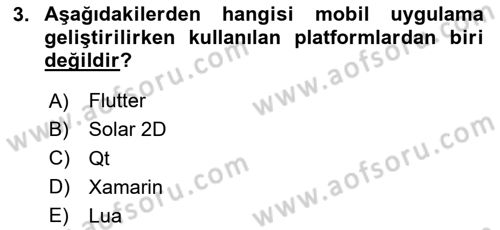 Mobil Uygulama Geliştirme Dersi Ara Sınavı Deneme Sınav Soruları 3. Soru