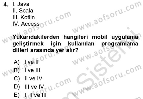 Mobil Uygulama Geliştirme Dersi Ara Sınavı Deneme Sınav Soruları 4. Soru