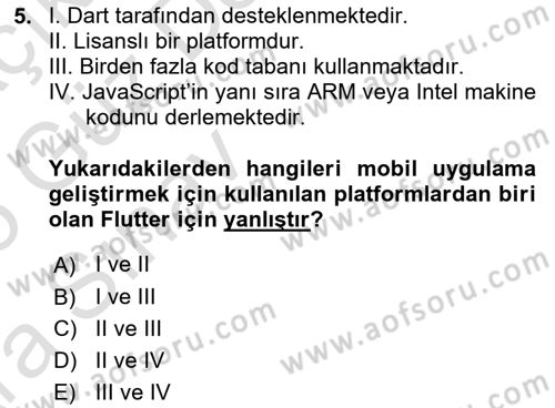 Mobil Uygulama Geliştirme Dersi Ara Sınavı Deneme Sınav Soruları 5. Soru