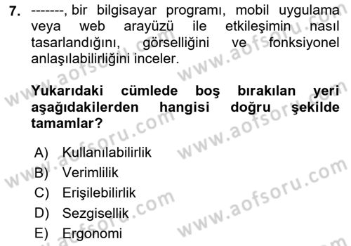 Mobil Uygulama Geliştirme Dersi Ara Sınavı Deneme Sınav Soruları 7. Soru