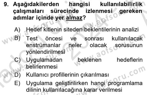 Mobil Uygulama Geliştirme Dersi Ara Sınavı Deneme Sınav Soruları 9. Soru