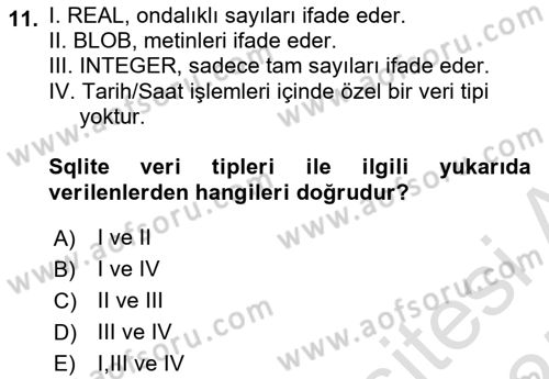 Mobil Uygulama Geliştirme Dersi 2024 - 2025 Yılı (Final) Dönem Sonu Sınav Soruları 11. Soru