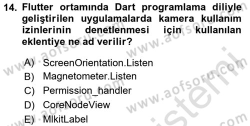 Mobil Uygulama Geliştirme Dersi 2024 - 2025 Yılı (Final) Dönem Sonu Sınav Soruları 14. Soru