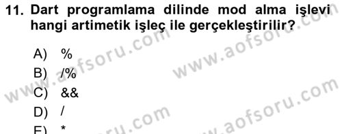 Mobil Uygulama Geliştirme Dersi 2024 - 2025 Yılı Yaz Okulu Sınav Soruları 11. Soru