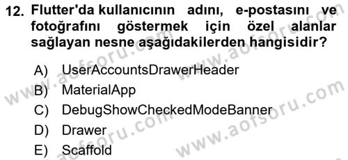 Mobil Uygulama Geliştirme Dersi 2024 - 2025 Yılı Yaz Okulu Sınav Soruları 12. Soru