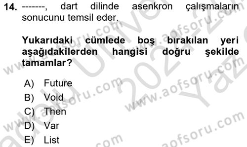 Mobil Uygulama Geliştirme Dersi 2024 - 2025 Yılı Yaz Okulu Sınav Soruları 14. Soru