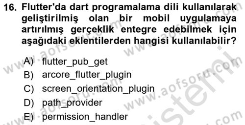 Mobil Uygulama Geliştirme Dersi 2024 - 2025 Yılı Yaz Okulu Sınav Soruları 16. Soru