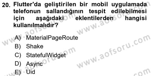 Mobil Uygulama Geliştirme Dersi 2024 - 2025 Yılı Yaz Okulu Sınav Soruları 20. Soru