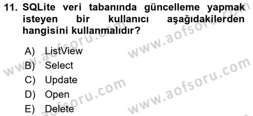 Mobil Uygulama Geliştirme Dersi 2025 - 2026 Yılı (Final) Dönem Sonu Sınav Soruları 11. Soru