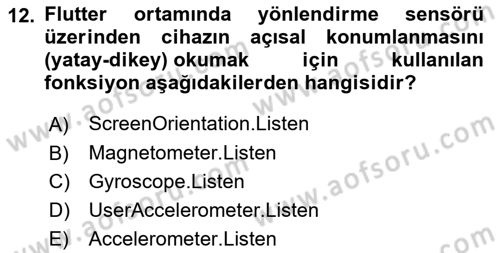 Mobil Uygulama Geliştirme Dersi 2025 - 2026 Yılı (Final) Dönem Sonu Sınav Soruları 12. Soru