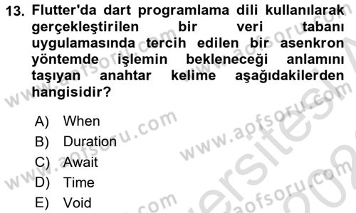 Mobil Uygulama Geliştirme Dersi 2025 - 2026 Yılı (Final) Dönem Sonu Sınav Soruları 13. Soru