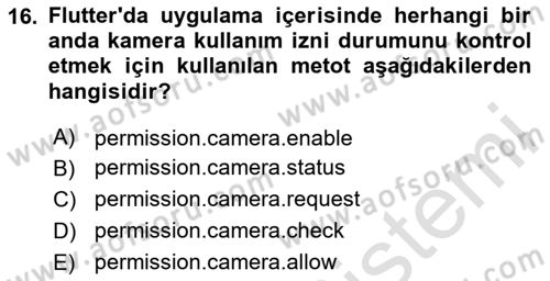 Mobil Uygulama Geliştirme Dersi 2025 - 2026 Yılı (Final) Dönem Sonu Sınav Soruları 16. Soru