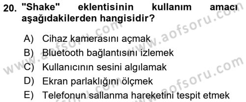 Mobil Uygulama Geliştirme Dersi 2025 - 2026 Yılı (Final) Dönem Sonu Sınav Soruları 20. Soru