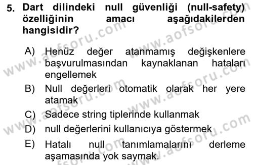 Mobil Uygulama Geliştirme Dersi 2025 - 2026 Yılı (Final) Dönem Sonu Sınav Soruları 5. Soru