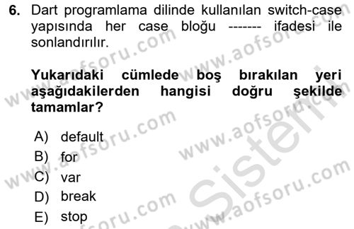 Mobil Uygulama Geliştirme Dersi 2025 - 2026 Yılı (Final) Dönem Sonu Sınav Soruları 6. Soru