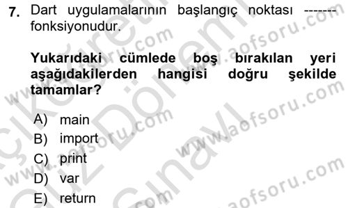 Mobil Uygulama Geliştirme Dersi 2025 - 2026 Yılı (Final) Dönem Sonu Sınav Soruları 7. Soru