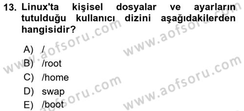Unix Sistem Yönetimi Dersi Ara Sınavı Deneme Sınav Soruları 13. Soru