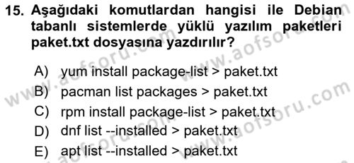 Unix Sistem Yönetimi Dersi 2022 - 2023 Yılı (Vize) Ara Sınav Soruları 15. Soru