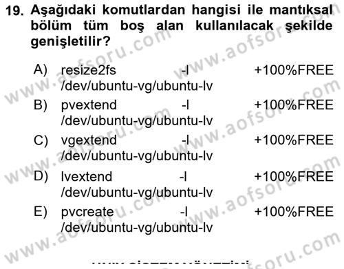 Unix Sistem Yönetimi Dersi 2022 - 2023 Yılı (Vize) Ara Sınav Soruları 19. Soru
