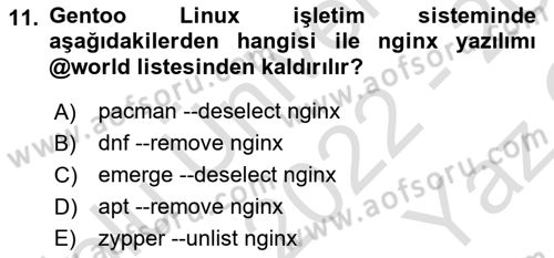 Unix Sistem Yönetimi Dersi 2022 - 2023 Yılı Yaz Okulu Sınav Soruları 11. Soru