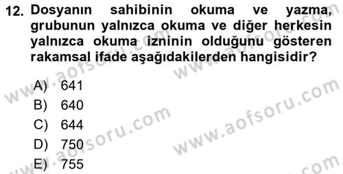 Unix Sistem Yönetimi Dersi 2022 - 2023 Yılı Yaz Okulu Sınav Soruları 12. Soru