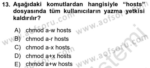 Unix Sistem Yönetimi Dersi 2022 - 2023 Yılı Yaz Okulu Sınav Soruları 13. Soru