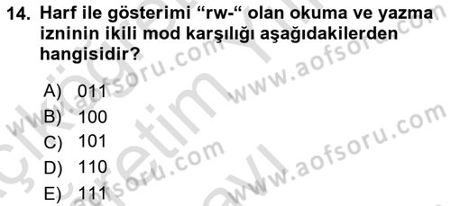 Unix Sistem Yönetimi Dersi 2022 - 2023 Yılı Yaz Okulu Sınav Soruları 14. Soru