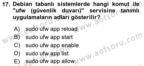 Unix Sistem Yönetimi Dersi 2022 - 2023 Yılı Yaz Okulu Sınav Soruları 17. Soru