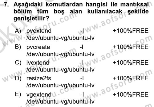 Unix Sistem Yönetimi Dersi 2022 - 2023 Yılı Yaz Okulu Sınav Soruları 7. Soru