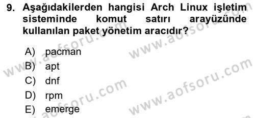 Unix Sistem Yönetimi Dersi 2022 - 2023 Yılı Yaz Okulu Sınav Soruları 9. Soru