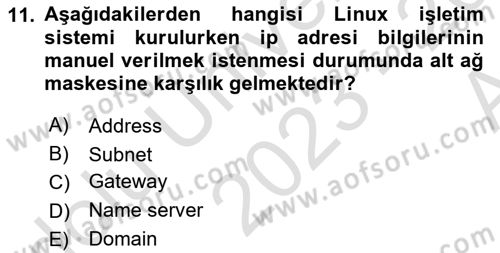Unix Sistem Yönetimi Dersi Ara Sınavı Deneme Sınav Soruları 11. Soru