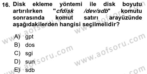 Unix Sistem Yönetimi Dersi Ara Sınavı Deneme Sınav Soruları 16. Soru