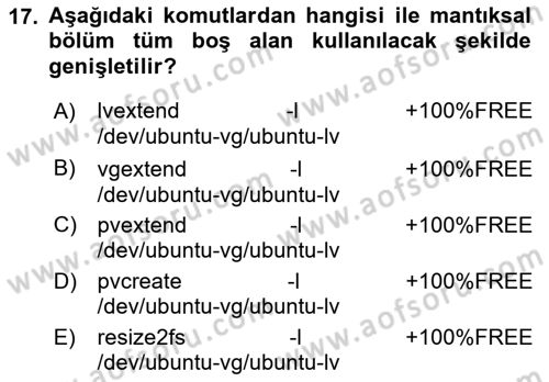 Unix Sistem Yönetimi Dersi Ara Sınavı Deneme Sınav Soruları 17. Soru