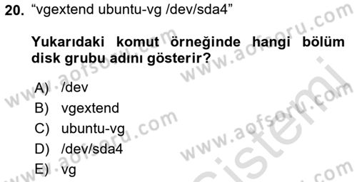 Unix Sistem Yönetimi Dersi Ara Sınavı Deneme Sınav Soruları 20. Soru