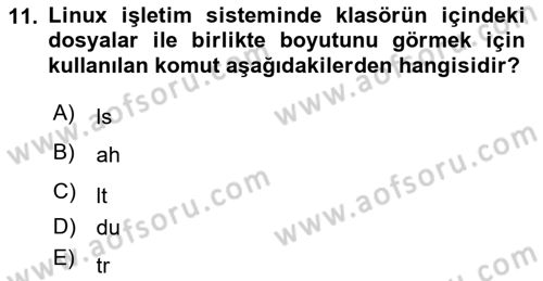 Unix Sistem Yönetimi Dersi 2023 - 2024 Yılı (Final) Dönem Sonu Sınav Soruları 11. Soru