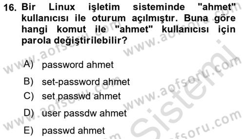 Unix Sistem Yönetimi Dersi 2023 - 2024 Yılı (Final) Dönem Sonu Sınav Soruları 16. Soru
