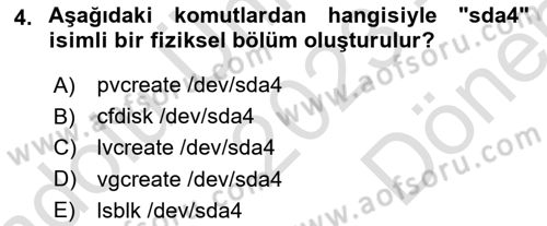 Unix Sistem Yönetimi Dersi 2023 - 2024 Yılı (Final) Dönem Sonu Sınav Soruları 4. Soru