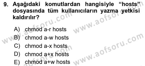 Unix Sistem Yönetimi Dersi 2023 - 2024 Yılı (Final) Dönem Sonu Sınav Soruları 9. Soru