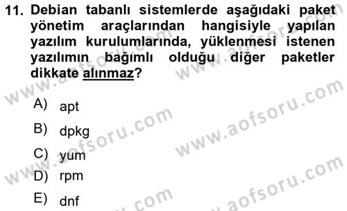 Unix Sistem Yönetimi Dersi 2023 - 2024 Yılı Yaz Okulu Sınav Soruları 11. Soru