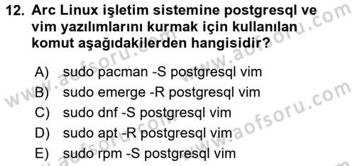Unix Sistem Yönetimi Dersi 2023 - 2024 Yılı Yaz Okulu Sınav Soruları 12. Soru