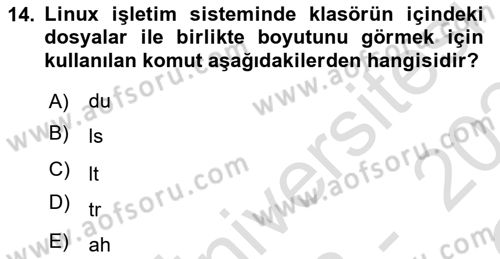Unix Sistem Yönetimi Dersi 2023 - 2024 Yılı Yaz Okulu Sınav Soruları 14. Soru