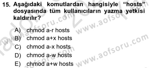 Unix Sistem Yönetimi Dersi 2023 - 2024 Yılı Yaz Okulu Sınav Soruları 15. Soru
