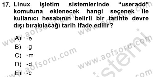 Unix Sistem Yönetimi Dersi 2023 - 2024 Yılı Yaz Okulu Sınav Soruları 17. Soru