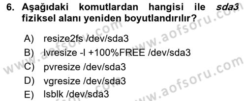 Unix Sistem Yönetimi Dersi 2023 - 2024 Yılı Yaz Okulu Sınav Soruları 6. Soru