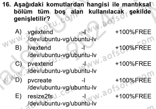 Unix Sistem Yönetimi Dersi 2024 - 2025 Yılı (Vize) Ara Sınav Soruları 16. Soru