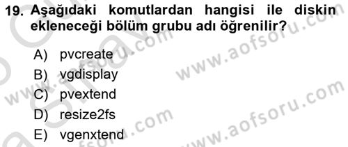 Unix Sistem Yönetimi Dersi 2024 - 2025 Yılı (Vize) Ara Sınav Soruları 19. Soru