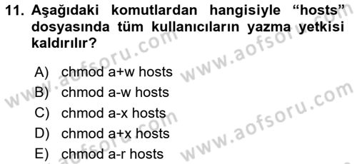 Unix Sistem Yönetimi Dersi 2024 - 2025 Yılı (Final) Dönem Sonu Sınav Soruları 11. Soru