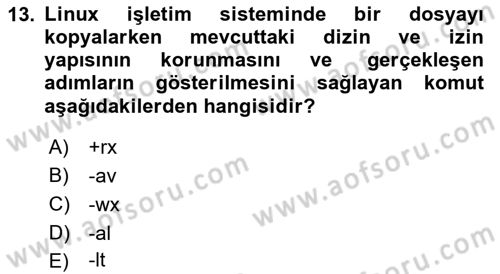 Unix Sistem Yönetimi Dersi 2024 - 2025 Yılı (Final) Dönem Sonu Sınav Soruları 13. Soru